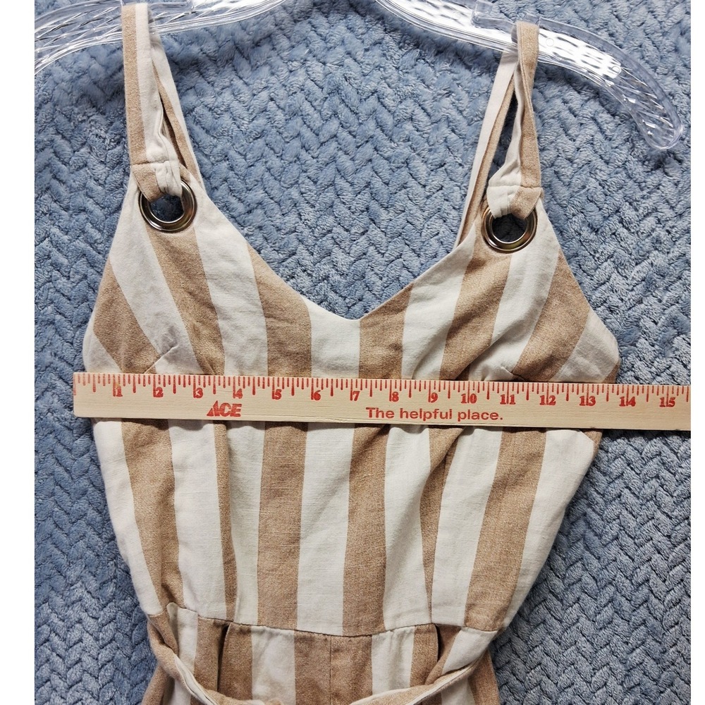 Japna Striped Cotton Linen Jumpsuit Tan White Wide Leg Smocked Back Small all - Picture 5 of 10